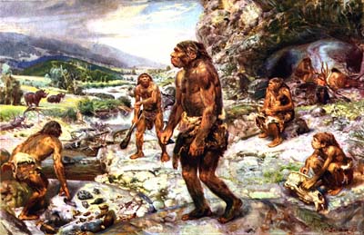 Картина «Неандертальский лагерь» (The neanderthal encampment). (© Zdenek Burian (Зденек Буриан) || stramberk.cz)